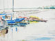 Hafen 2, Boote und Bootshäuser am Rhein, gemalt mit Aquarellfarben